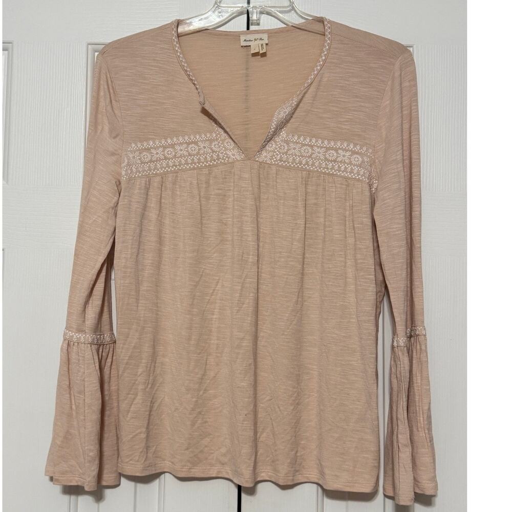 Meadow Rue X Anthropologie Embroidered Bell-Sleeve Peasant Blouse, Size L